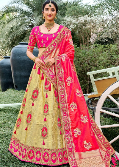 Green & Pink Banarasi Silk Lehenga Choli