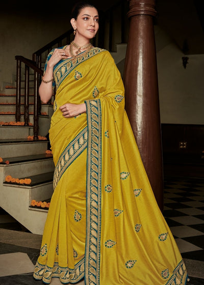 Cyber Yellow Woven Silk Saree with Designer Blouse