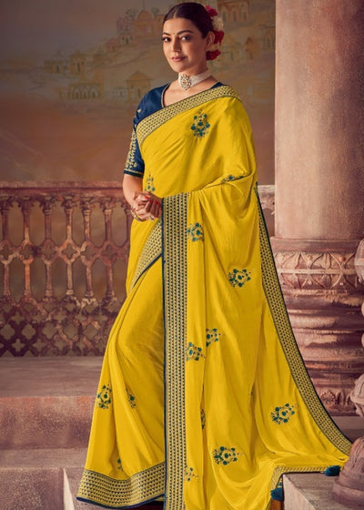 Corn Yellow Woven Banarasi Silk Saree with Embroidery work