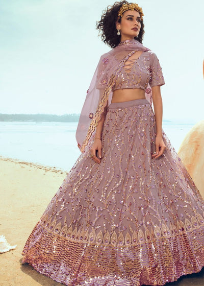 Lavender Soft Net Designer Lehenga Choli with overall Sequins and Thread work