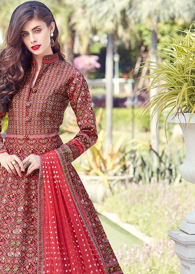 Persian Red Soft Silk Designer Digital Print Anarkali Suit