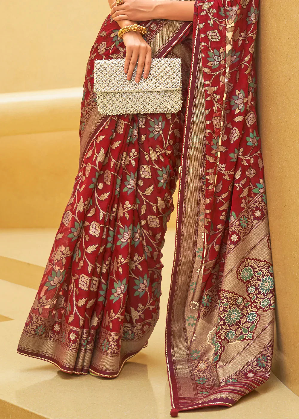 Maroon Red Organza Silk Saree