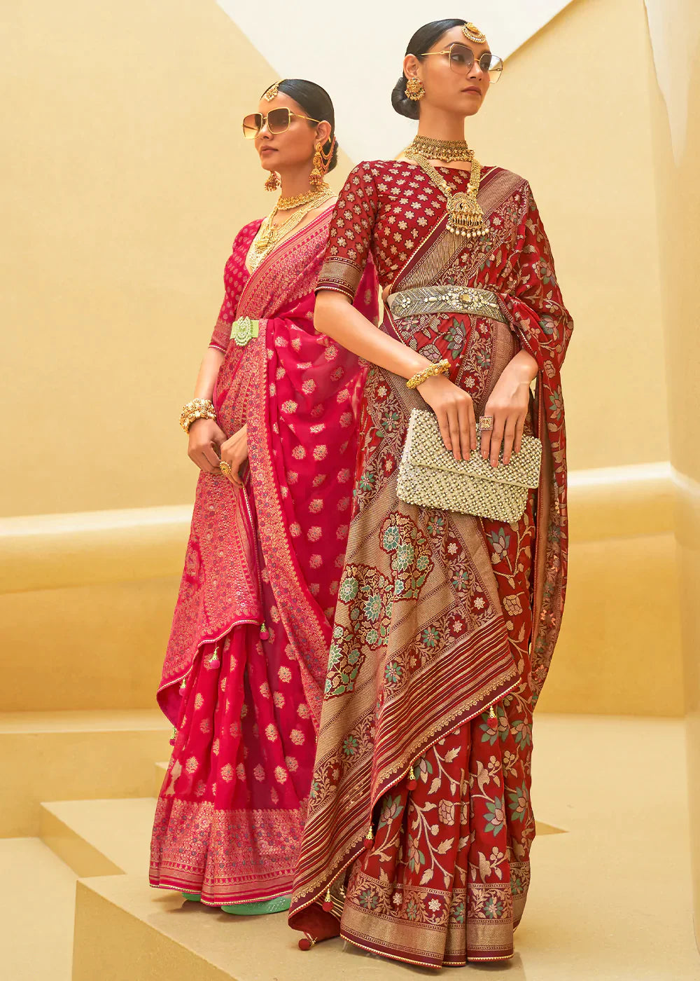 Maroon Red Organza Silk Saree