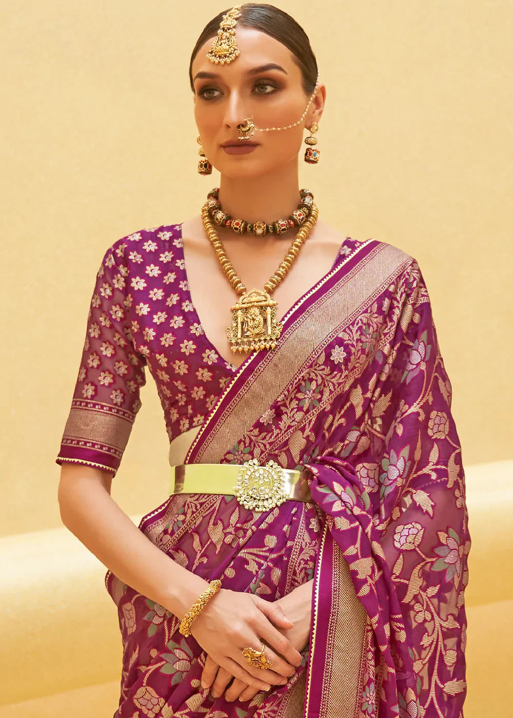 Tyrian Purple Organza Silk Saree