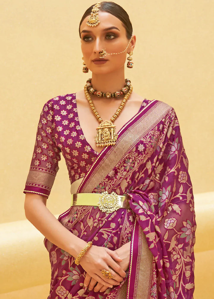 Tyrian Purple Organza Silk Saree