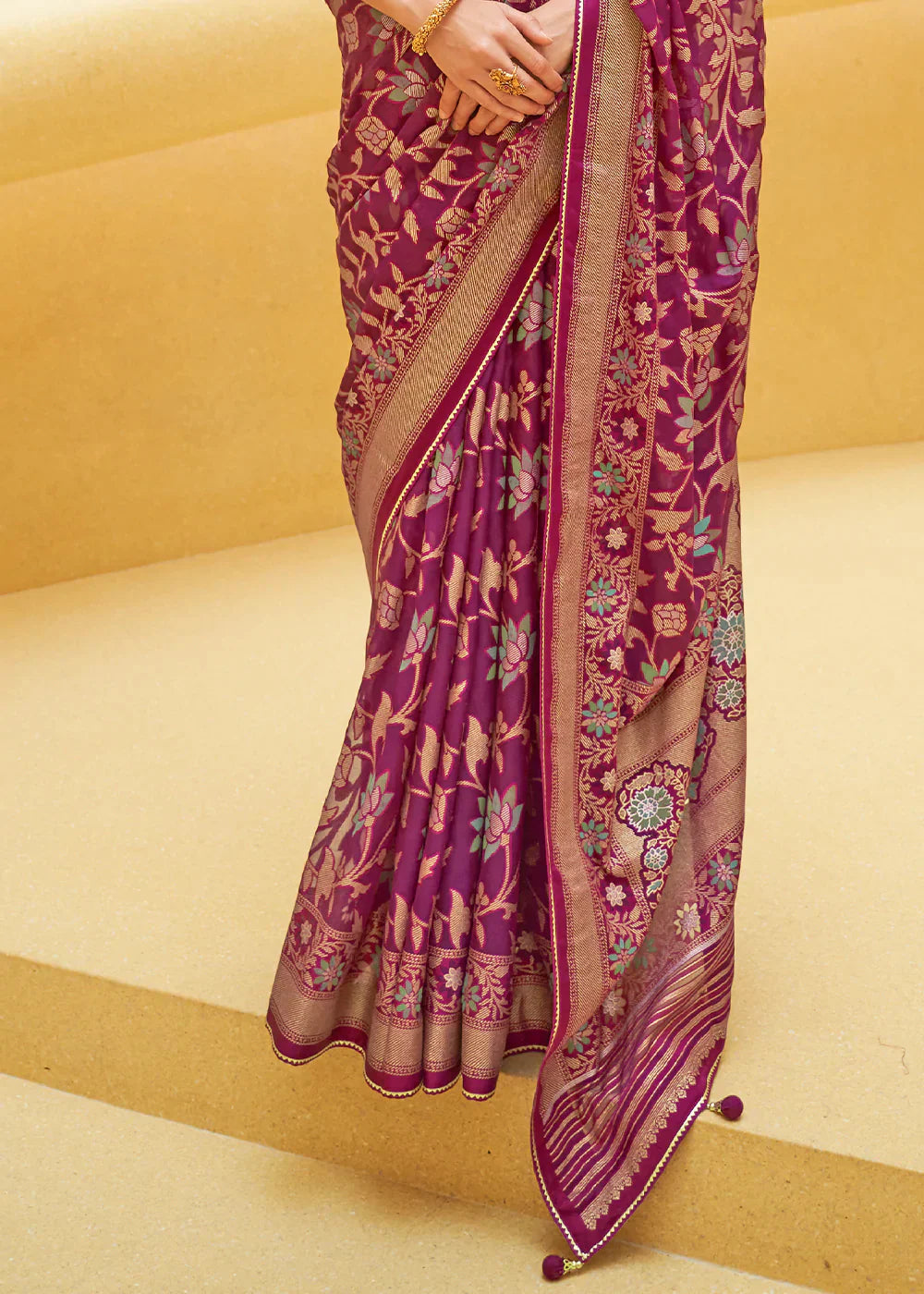Tyrian Purple Organza Silk Saree