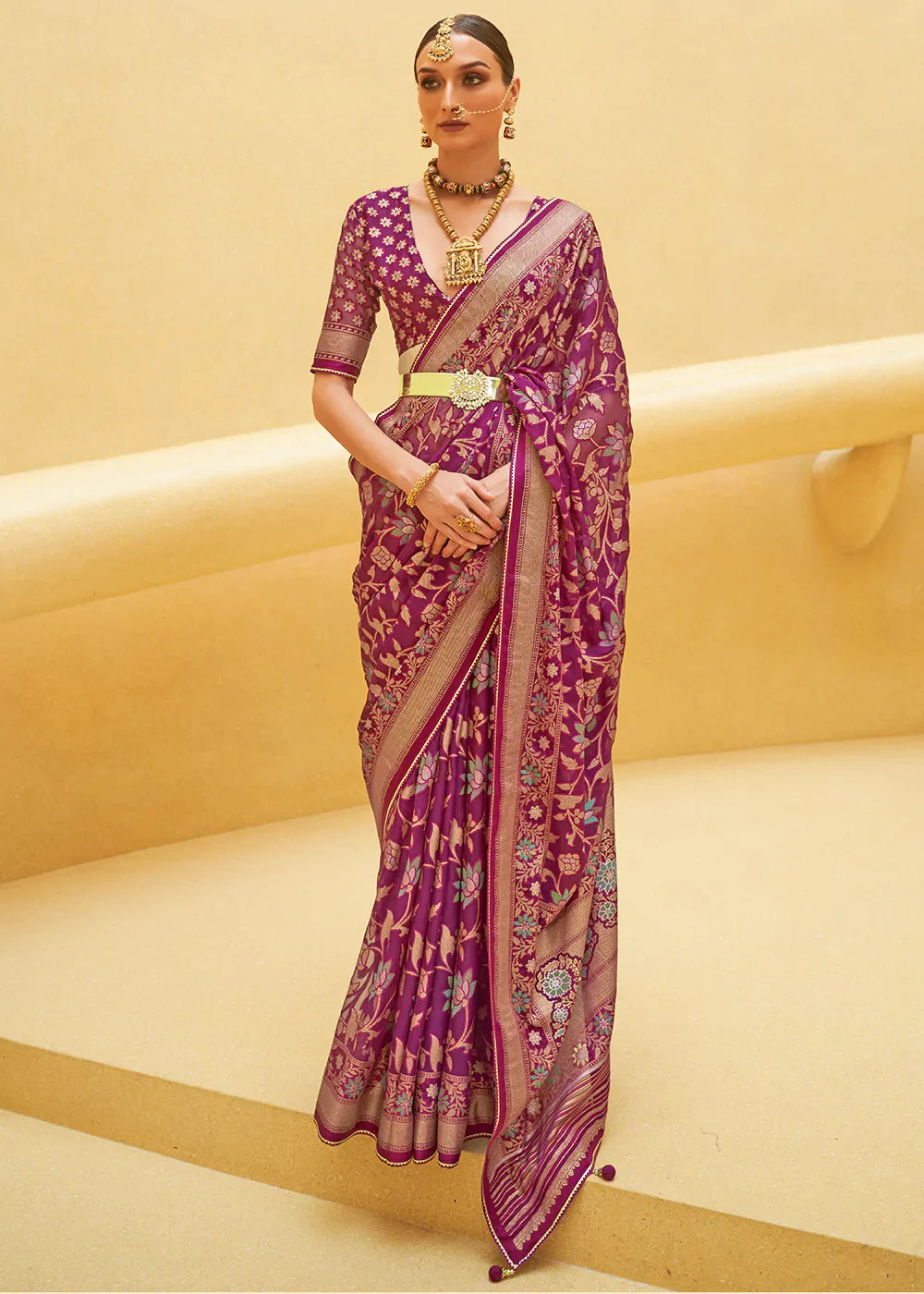 Tyrian Purple Organza Silk Saree