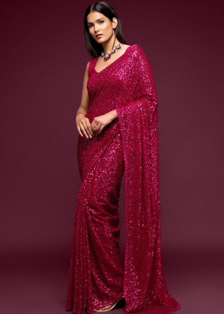 Magenta Pink Designer Georgette Saree