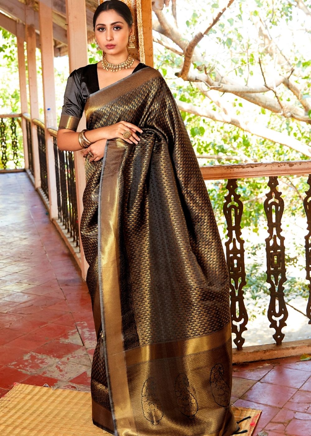 Raven Black Zari Woven Kanjivaram Silk Saree