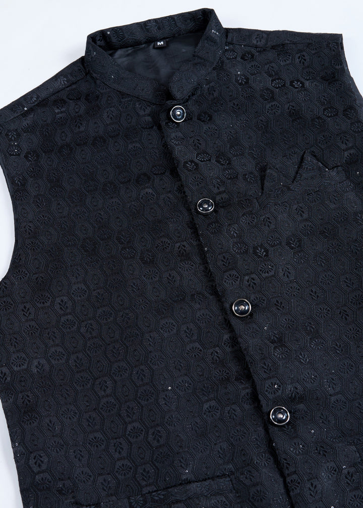 Black Mens Wear Koti Style with Kurta and Pajama