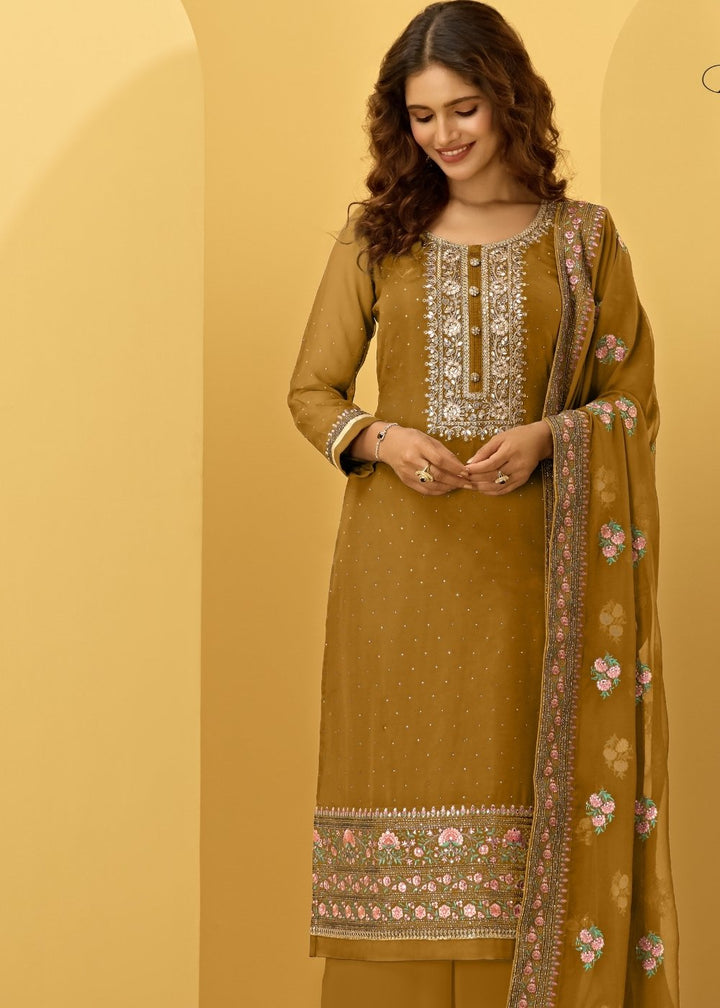 Mustard Yellow Georgette Palazzo Suit