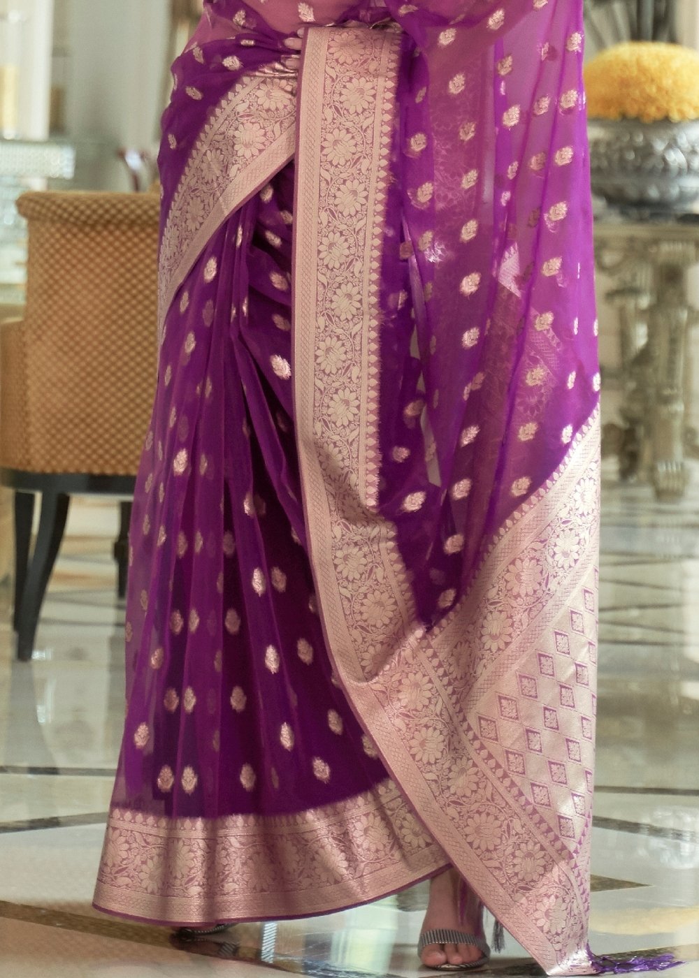 Dark Orchid Purple Organza Silk Saree