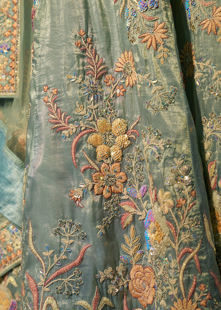 Torquise Dori Sequins Thread work Organza Lehenga