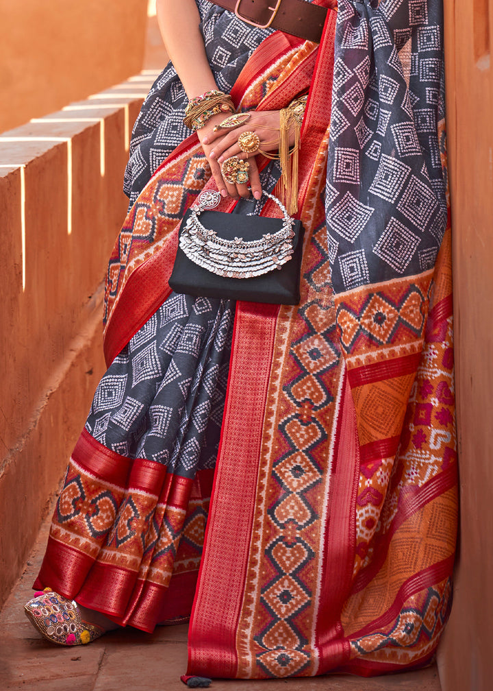 Porpoise Grey Printed Cotton Silk Saree