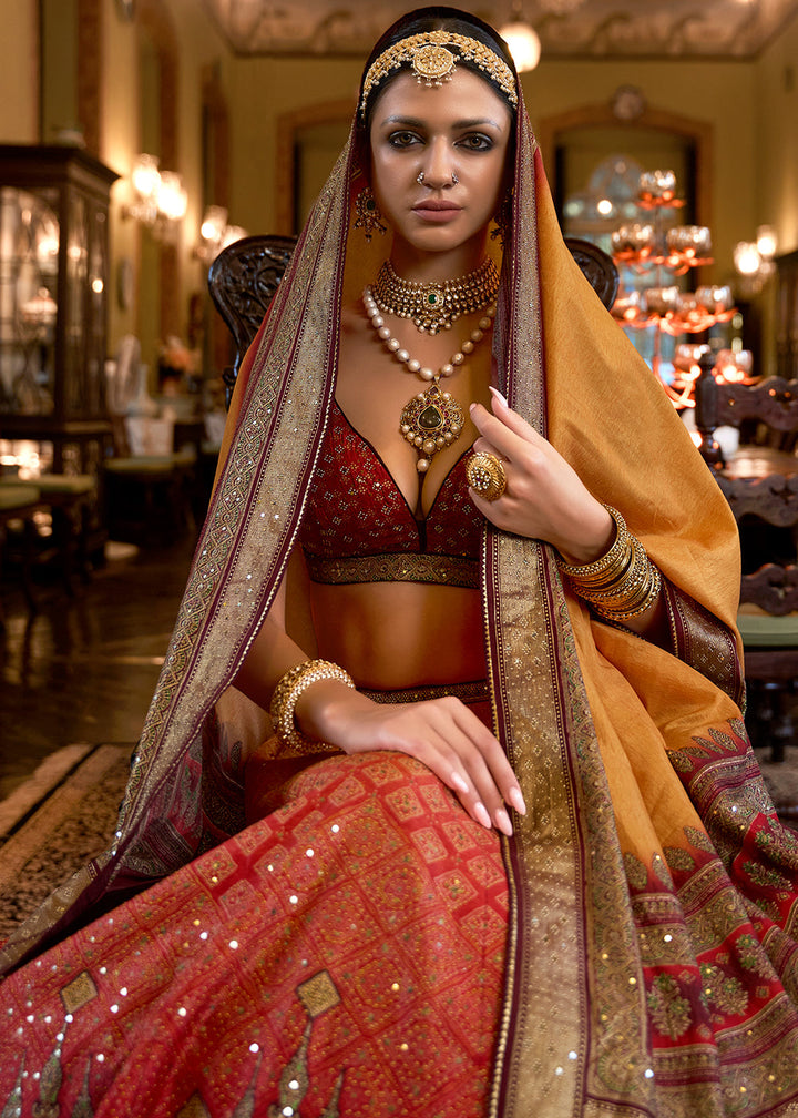 Yellow & Red Ready to Wear Designer Silk Lehenga Choli with Sparkle & Mirror work