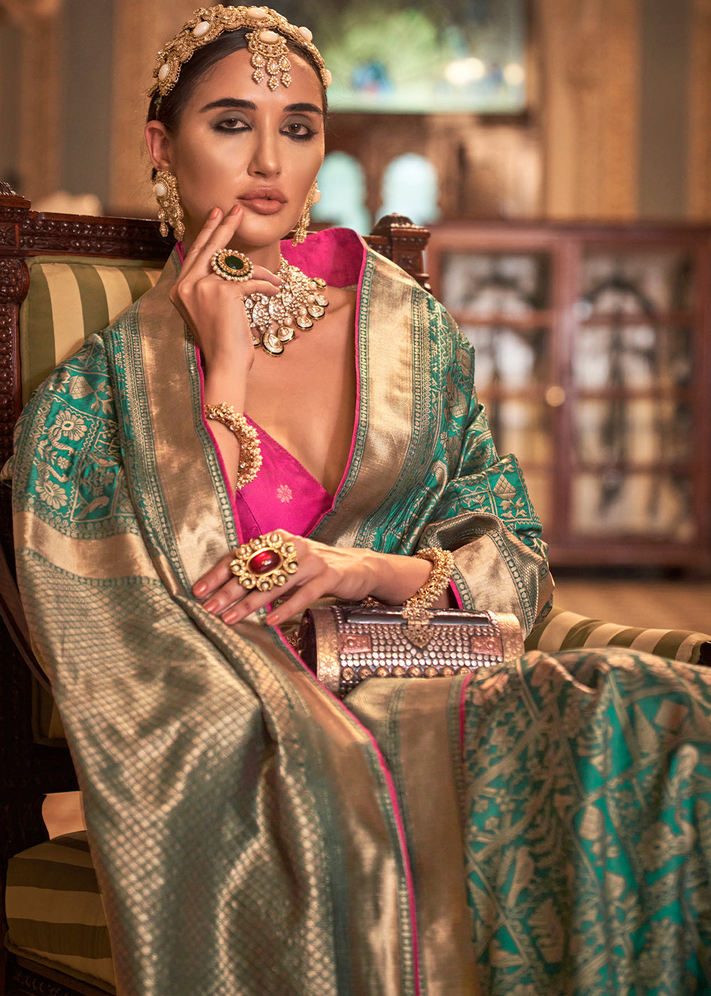 Munsell Green Zari Woven Banarasi Silk Saree