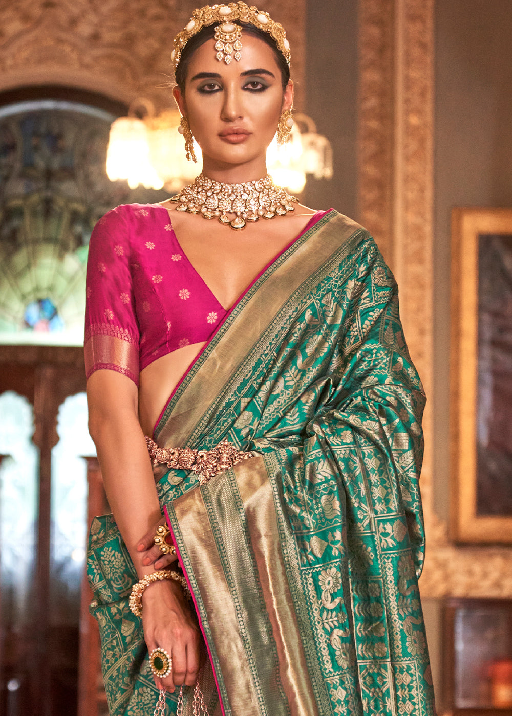 Munsell Green Zari Woven Banarasi Silk Saree