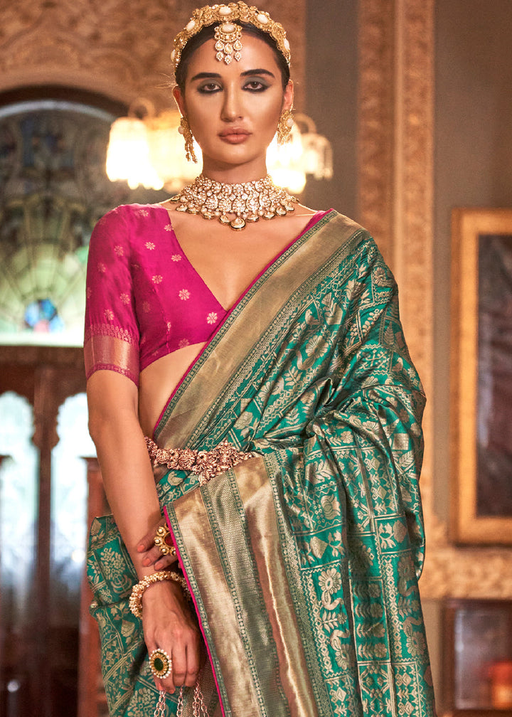 Munsell Green Zari Woven Banarasi Silk Saree