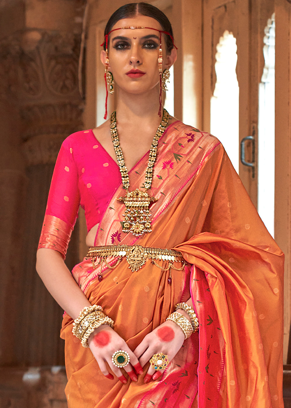 Atomic Orange Paithani Silk Saree