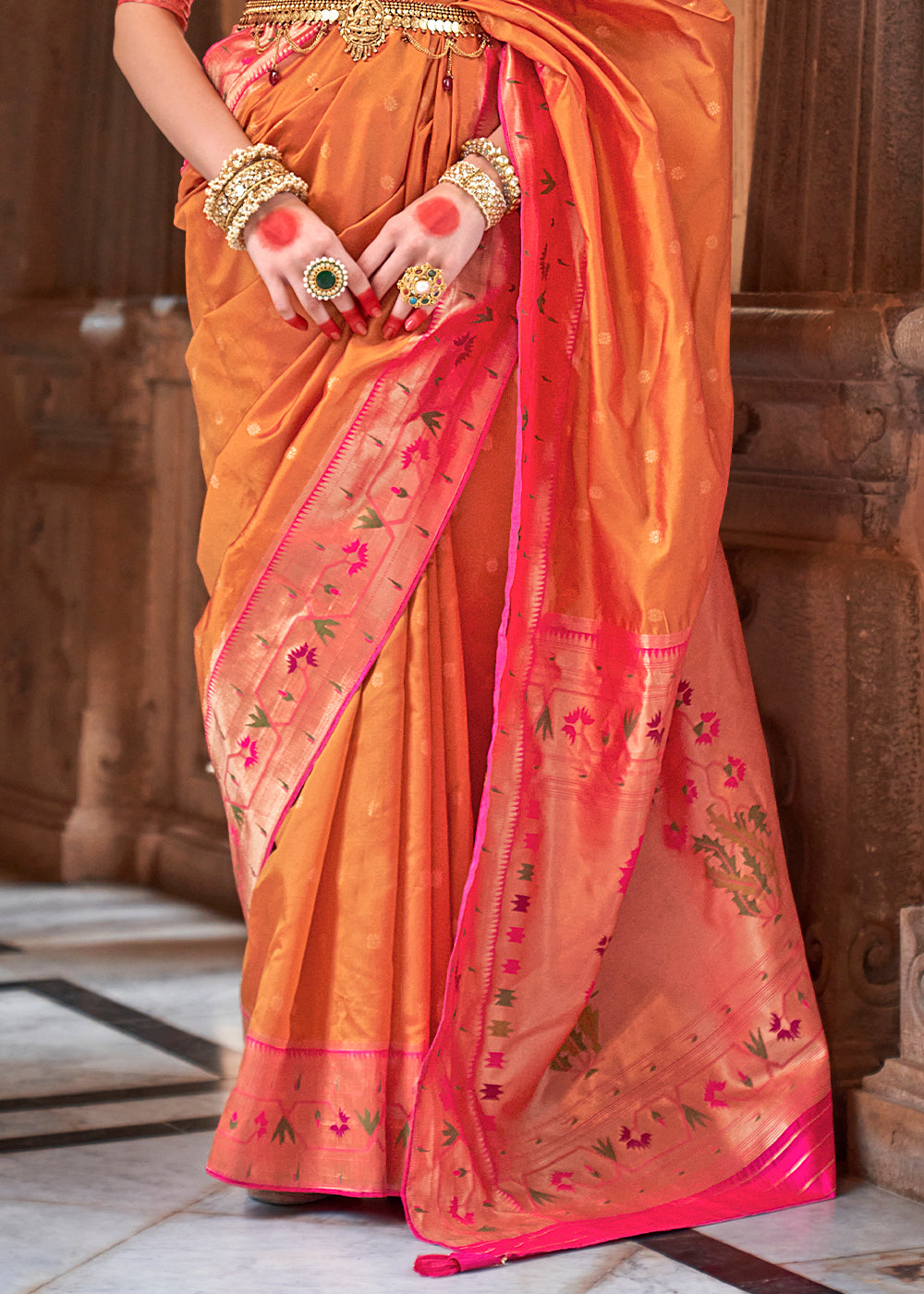 Atomic Orange Paithani Silk Saree