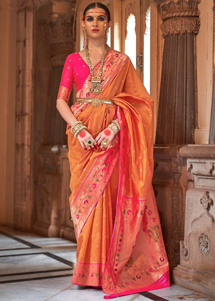 Atomic Orange Paithani Silk Saree