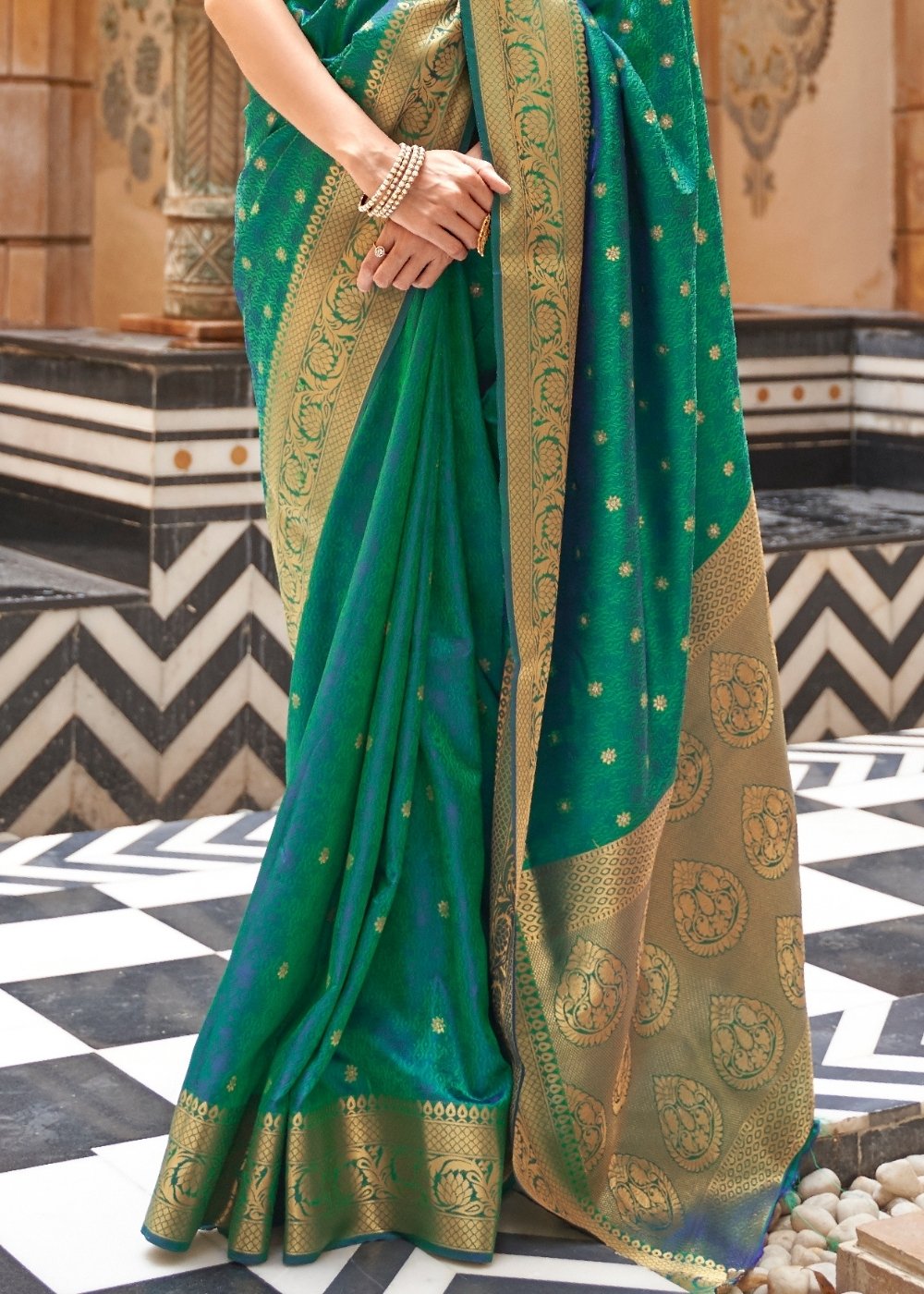 Sea Green Woven Kanjivaram Silk Saree