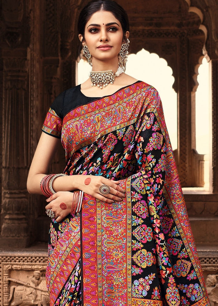 Jade Black Banarasi Kora Silk Saree with Pashmina Weaving & Zari Border Pallu: Top Pick