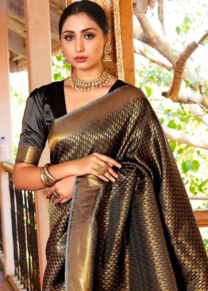 Raven Black Zari Woven Kanjivaram Silk Saree