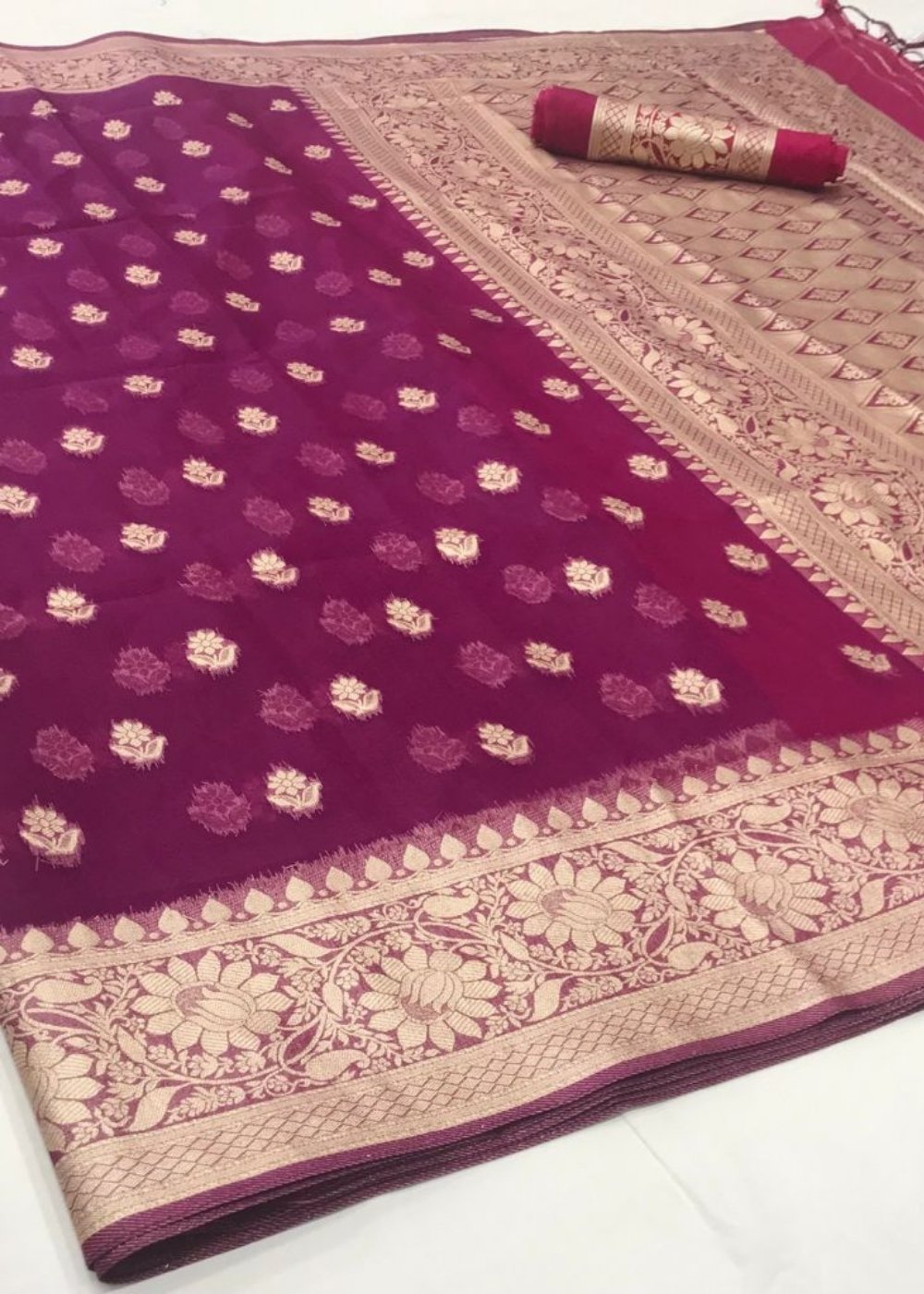 Dark Orchid Purple Organza Silk Saree
