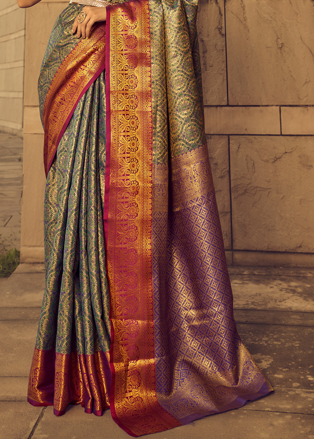 Green & Purple Zari Woven Banarasi Silk Saree