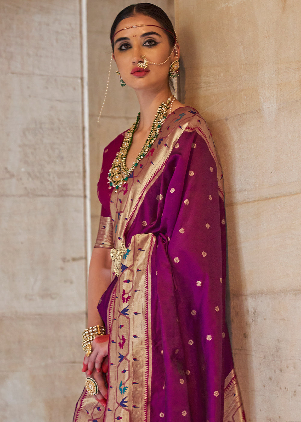 Sangria Purple Paithani Silk Saree