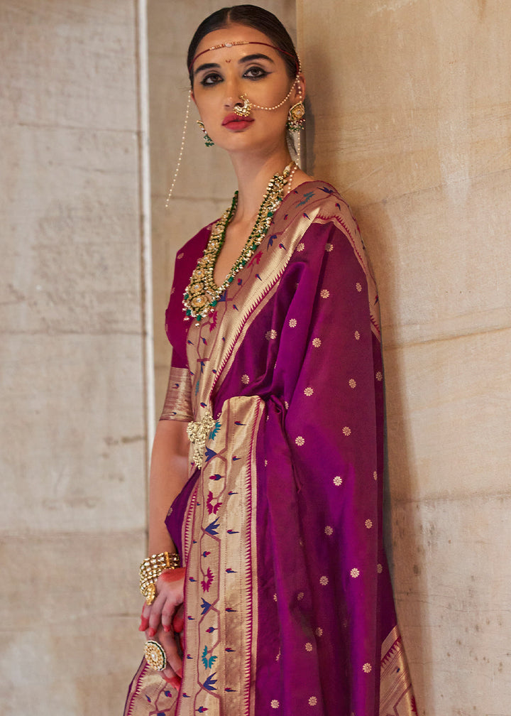 Sangria Purple Paithani Silk Saree