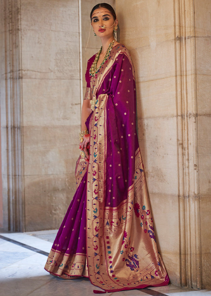Sangria Purple Paithani Silk Saree