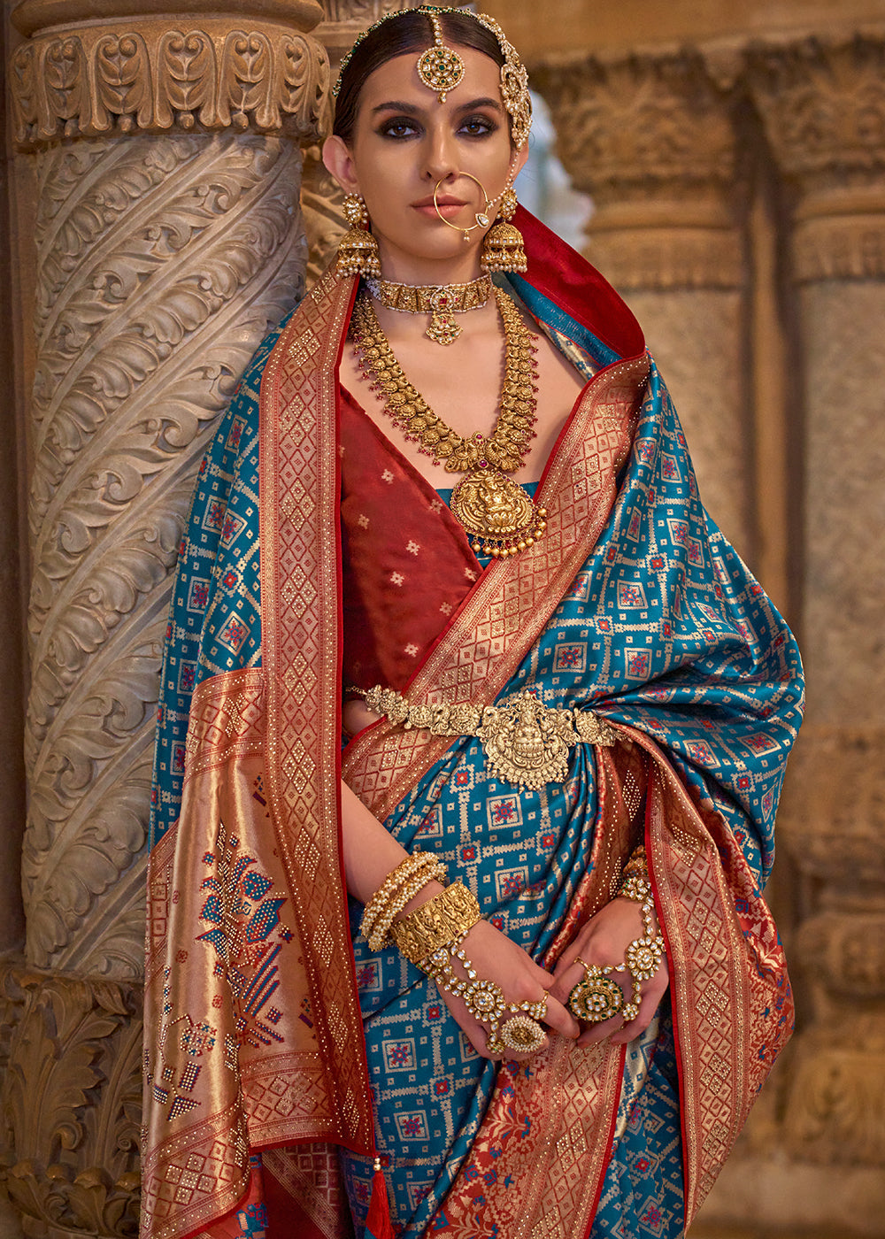Cobalt Blue Banarasi Jacquard Silk Saree with Swarvoski work