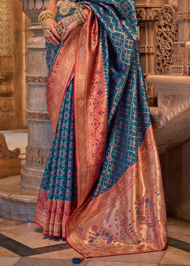 Cobalt Blue Banarasi Jacquard Silk Saree with Swarvoski work