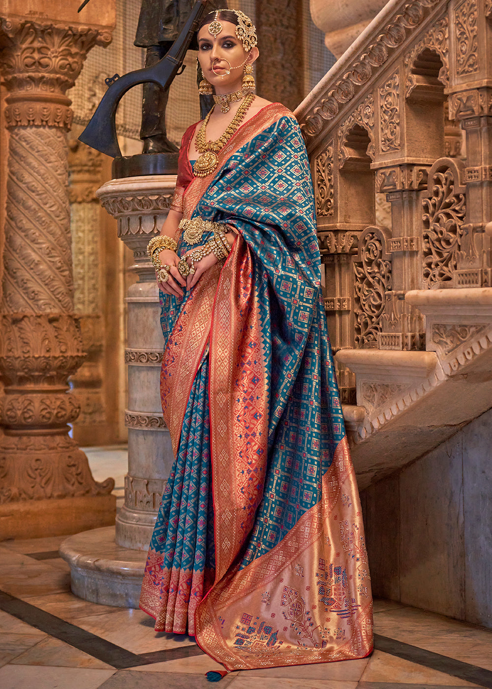 Cobalt Blue Banarasi Jacquard Silk Saree with Swarvoski work