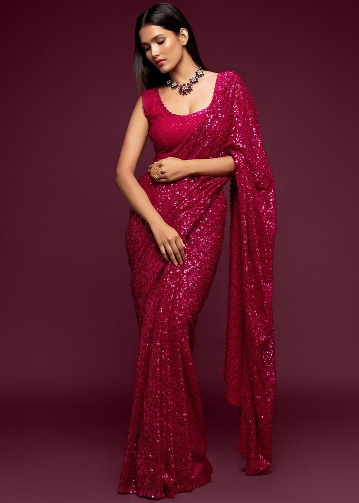 Magenta Pink Designer Georgette Saree