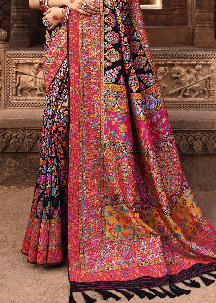 Jade Black Banarasi Kora Silk Saree with Pashmina Weaving & Zari Border Pallu: Top Pick