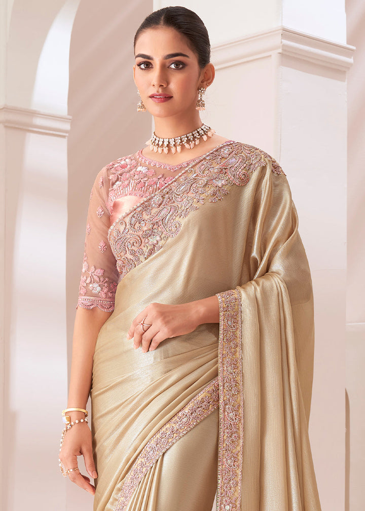 Golden Brown Designer Satin Chiffon Saree : Top Pick