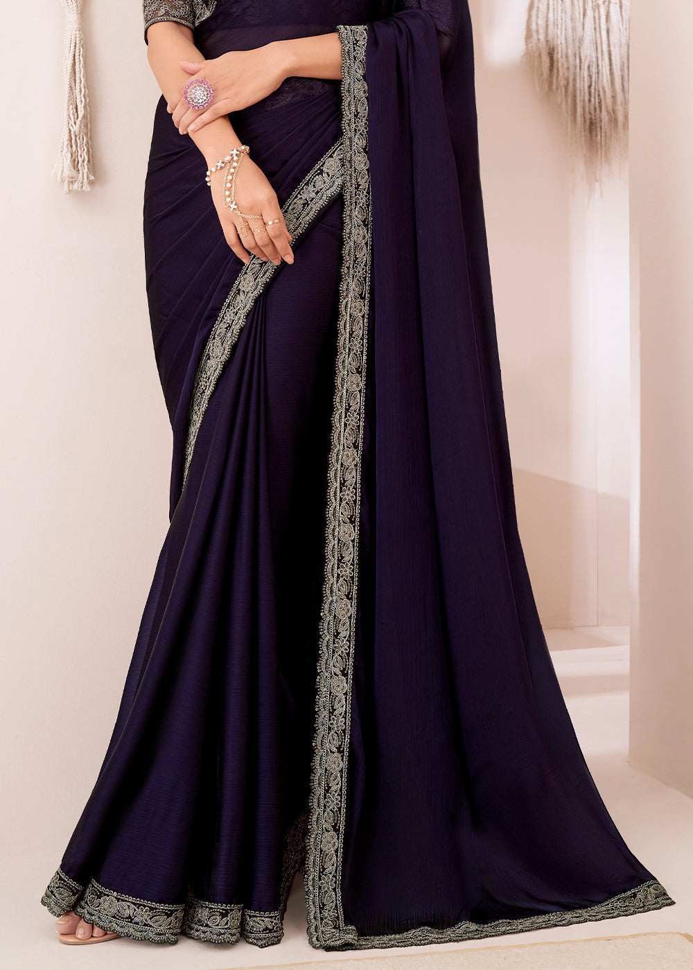 Eggplant Purple Designer Chiffon Saree