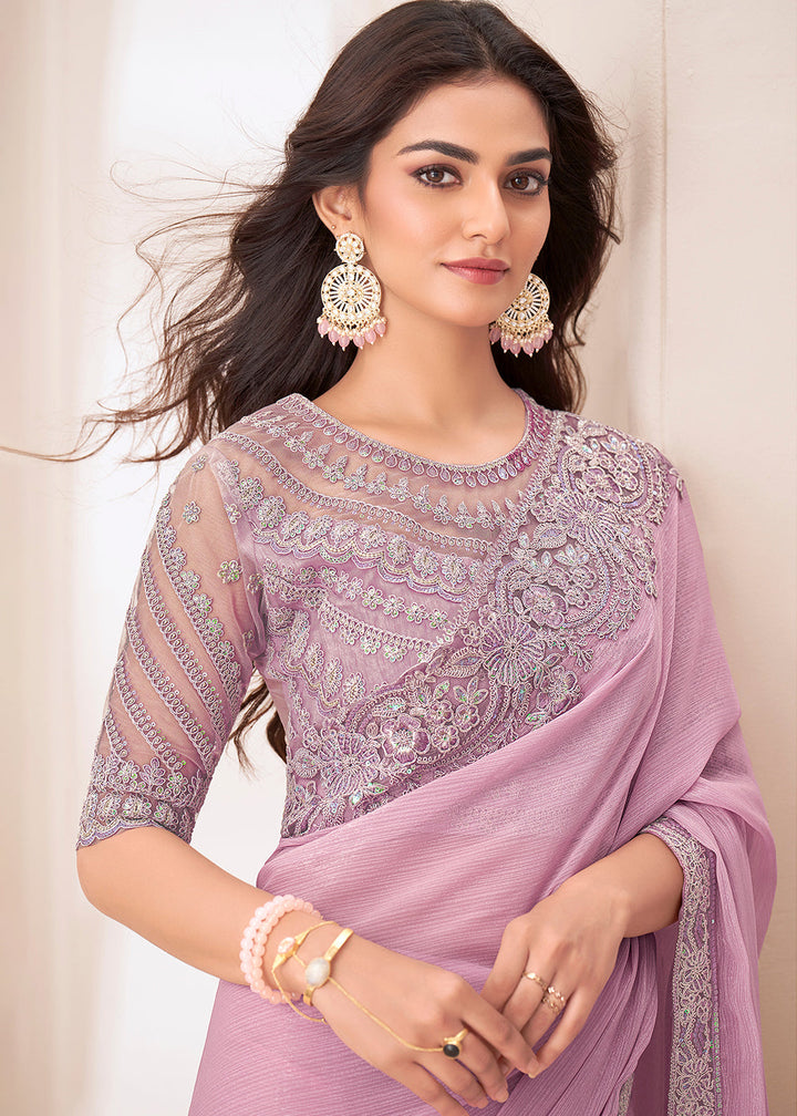 Light Lilac Purple Designer Shaded Chiffon Saree