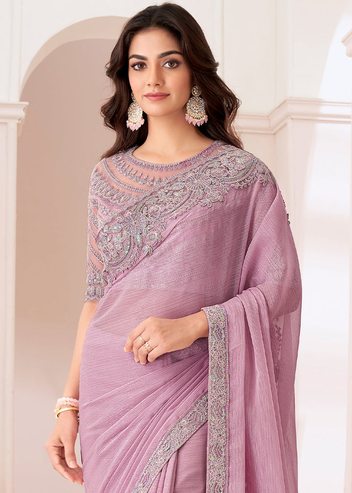 Light Lilac Purple Designer Shaded Chiffon Saree