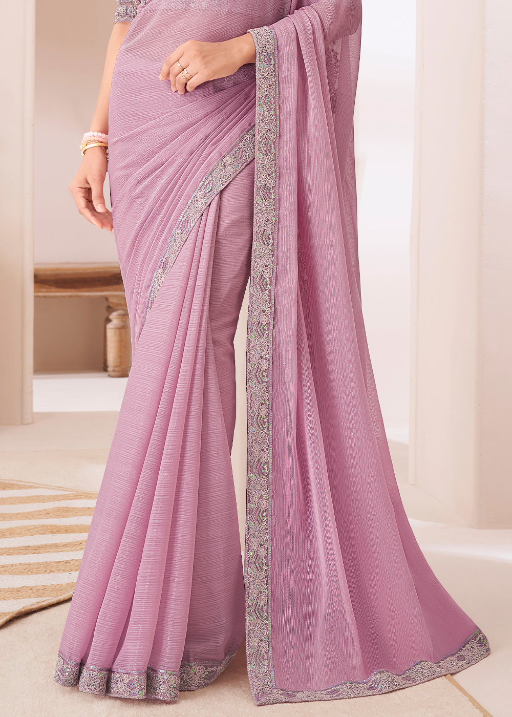 Light Lilac Purple Designer Shaded Chiffon Saree