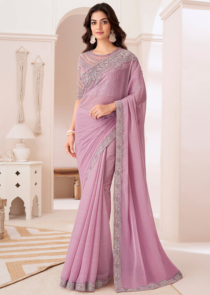 Light Lilac Purple Designer Shaded Chiffon Saree