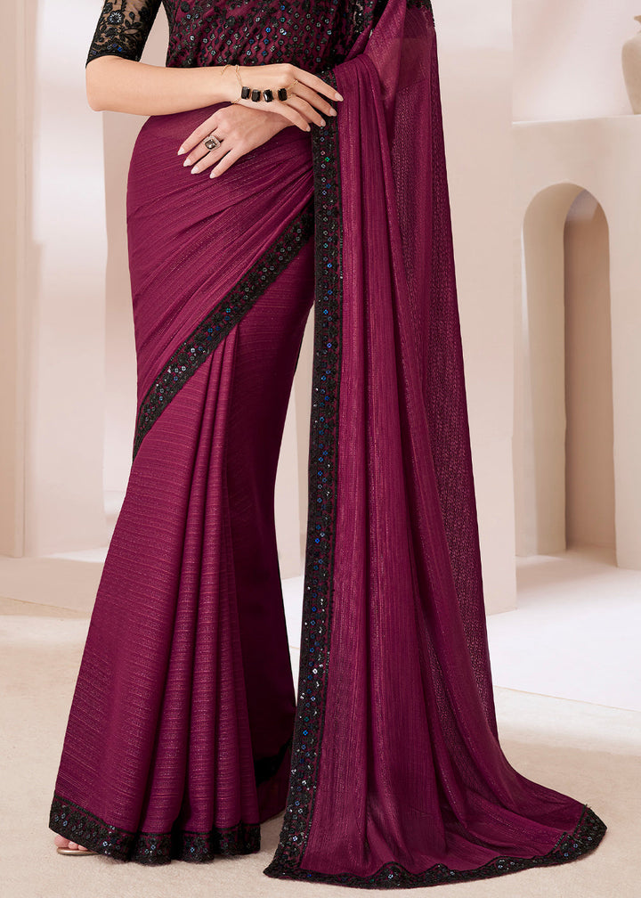Sangria Purple Designer Satin Georgette Saree