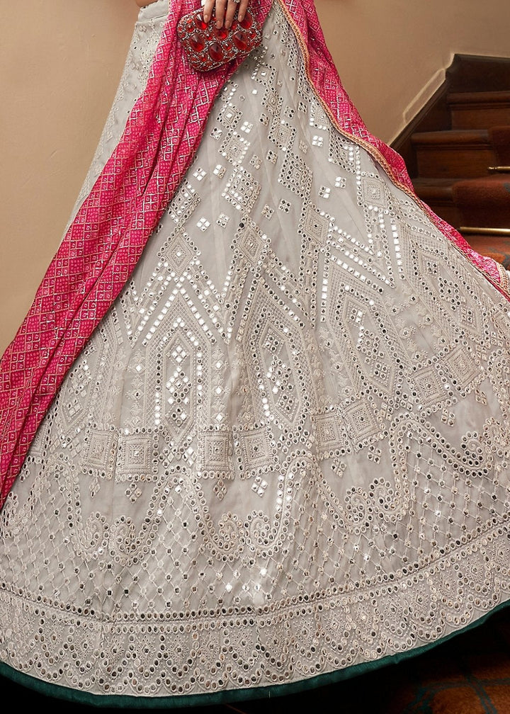 Silver Grey Organza Lehenga with Sequins, Gota, Mirror & Resham work
