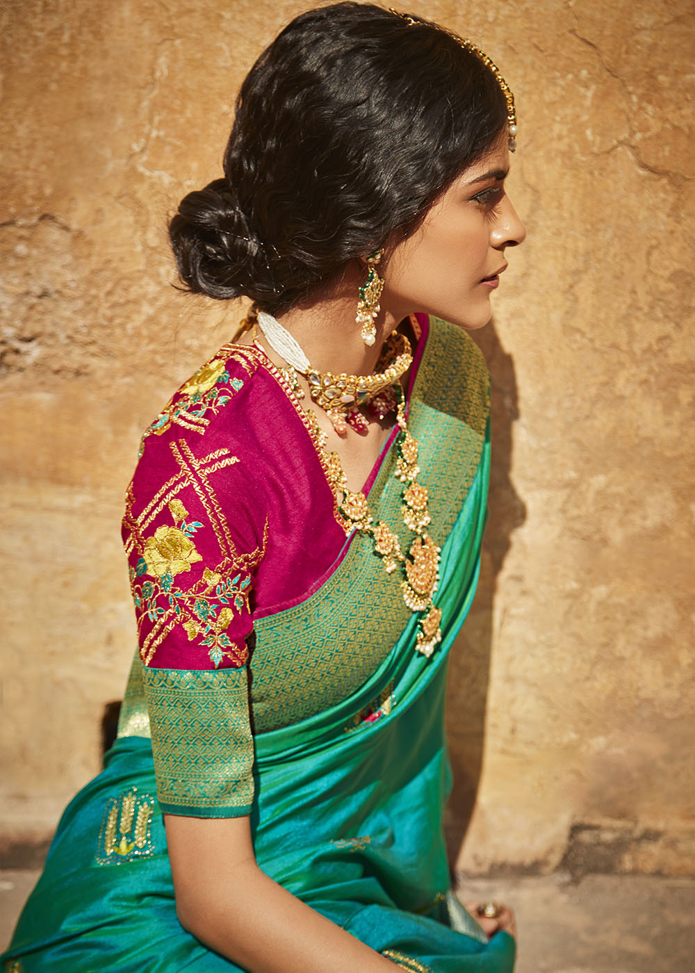 Shades Of Blue Woven Silk Saree with Embroidered Blouse