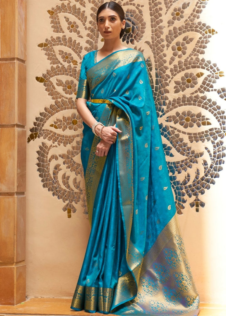 Dodger Blue Woven Kanjivaram Silk Saree