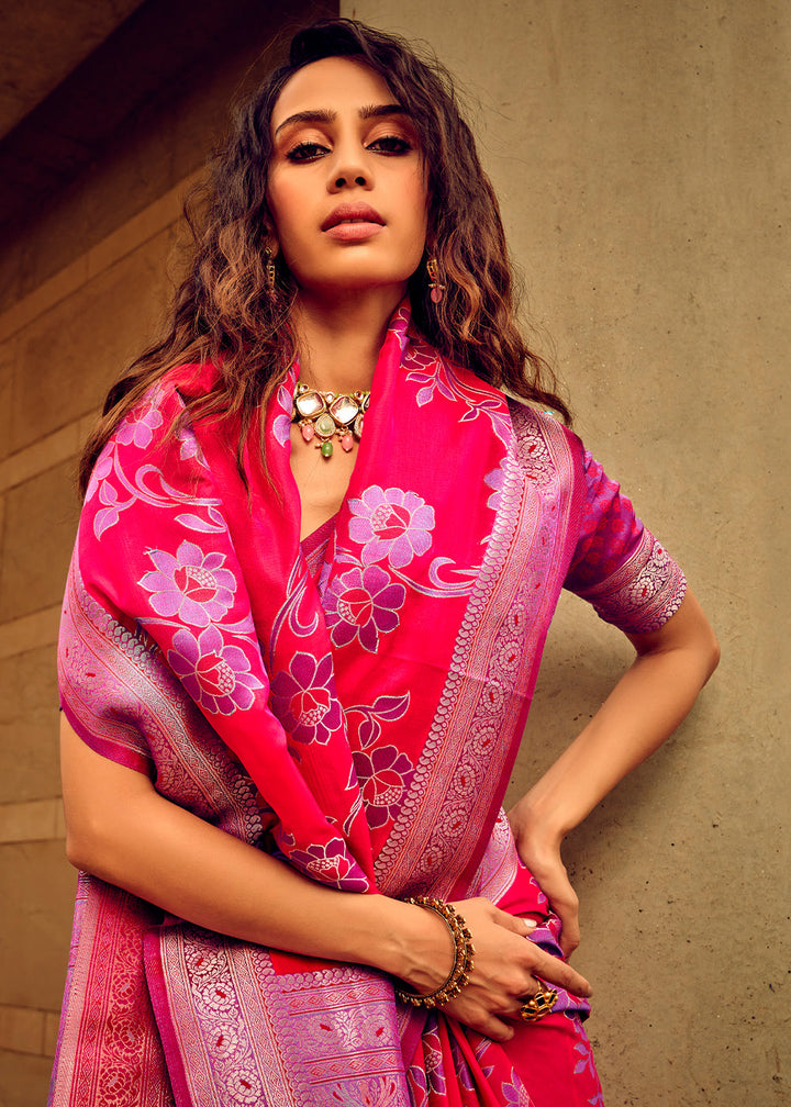 Pink & Purple Zari Satin Silk Saree