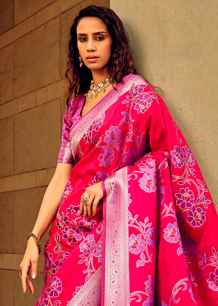 Pink & Purple Zari Satin Silk Saree